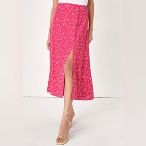 Lulus Hot Pink Floral Print Midi Skirt Size XL